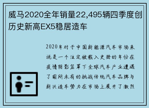 威马2020全年销量22,495辆四季度创历史新高EX5稳居造车